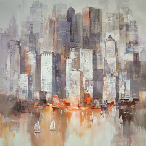 Cityscape Sailing by Wilfred - Original Painting on Box Canvas